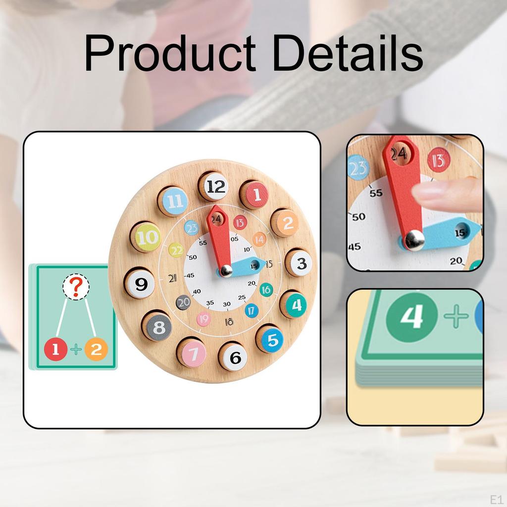 Wooden Clock,Stacking Sorter Moveable Hands Portable Fine Motor Skills ,Teaching Time Number