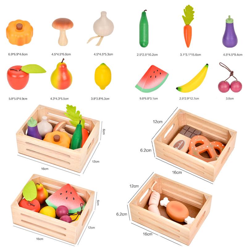 Children Wooden Kitchen Dessert Making Toys Pretend Play Montessori Fruits Vegetables Seafood Simulation Food Set Toys for Girls