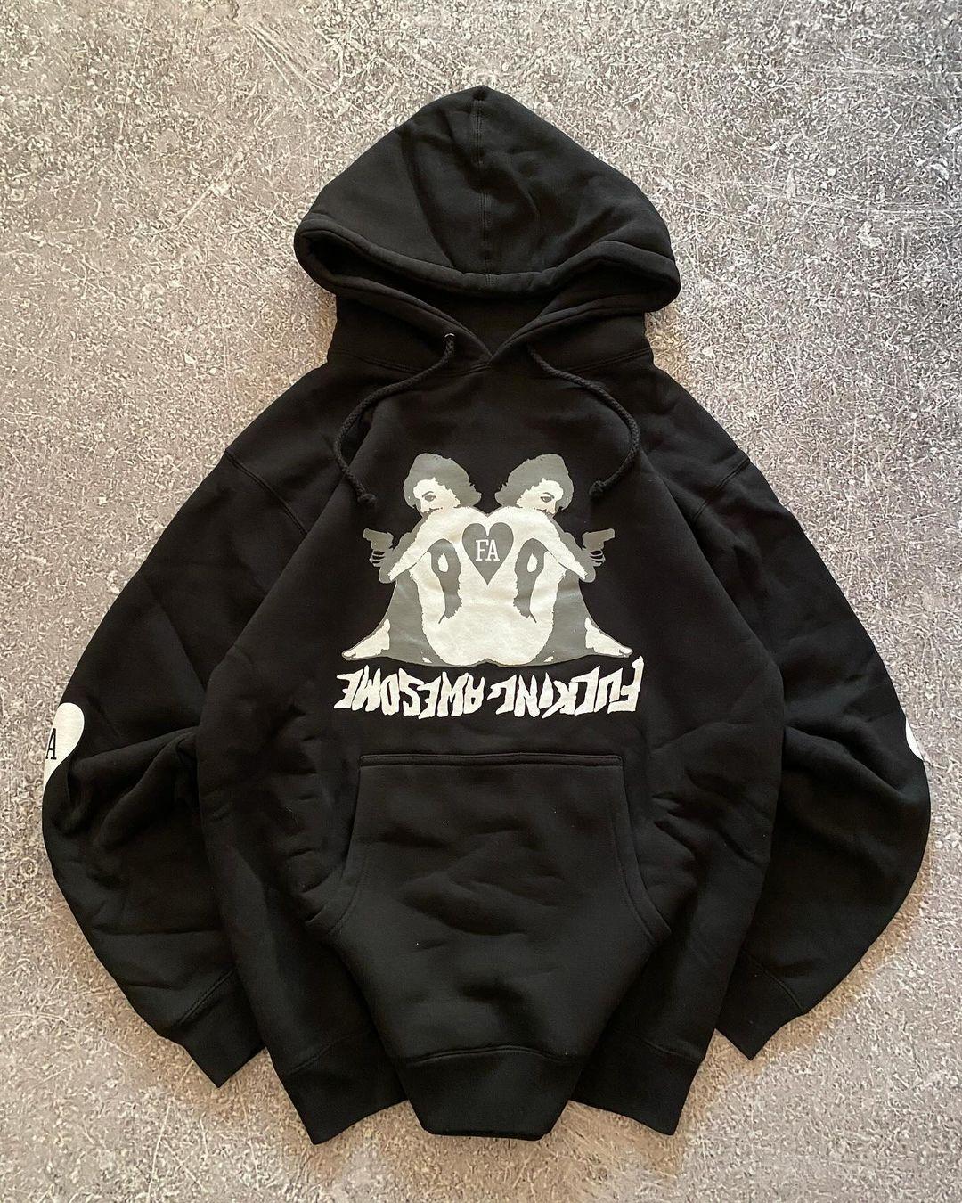 

New Y2K American Harajuku Goth Harajuku Trend Pattern Printed Black Hoodie Autumn Street Hip-hop Rap Style Sweatshirt 2XL