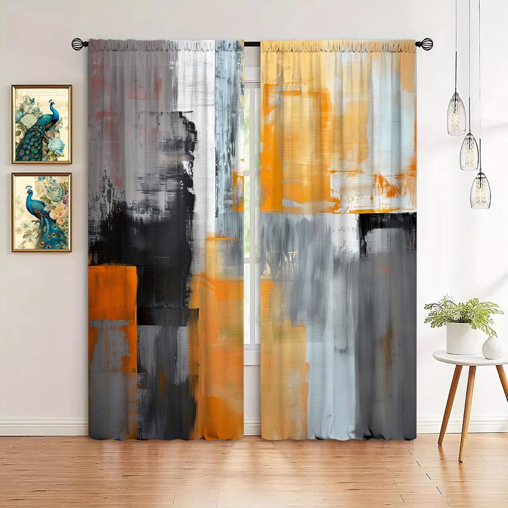2 - Panel Collection Abstract Art Printed Drapes Rod Pocket Style Ideal for Easy Hanging Fade - Resistant PolyesterDrapesIdeal forBedchamberKitchen