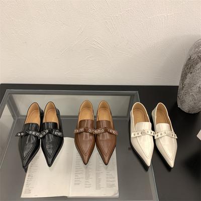 Zapatos Individuales Retro de Estilo Británico de Punta para Mujer Suela Plana Populares Hebilla de Cinturón Elegantes Suaves Zapatos de Cuero Pequeños