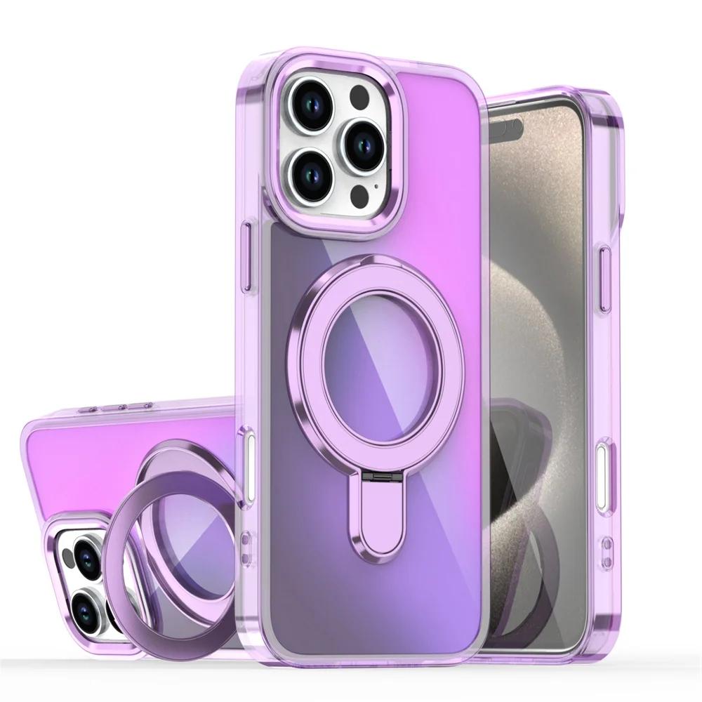 

Fashion Laser Gradient 360° Rotating Bracket Magnetic Phone Case For iPhone 17 14 15 16 11 12 13 Pro Max 16e 17Air Magsafe Cover iPhone17