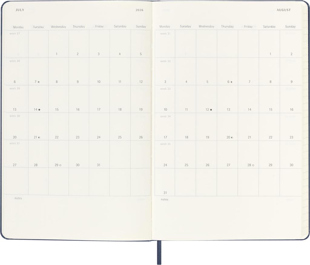 Moleskine Notebook 2025 Starting July 18 Months Weekly Diary Large Size 13cm X Height Hard Cover Sapphire Blue DHB2018WN3Y26 (Width 21cm)