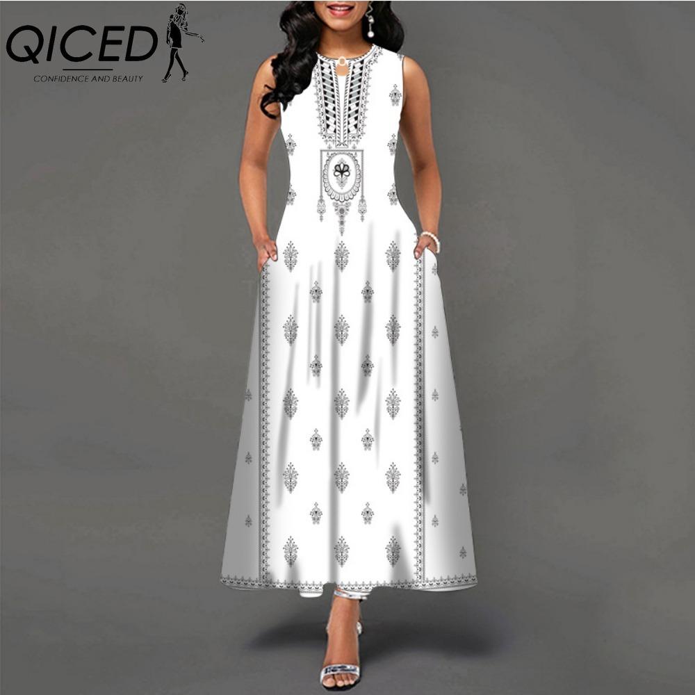 QICED 48 barev Nové dámské volné vintage květinové volánové šaty Befree šaty Velká letní párty Tílka Elegantní maxi šaty