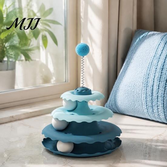 Educational Kitten Activity Center Cat Toy Roller, 3-Level Turntable Toys with 3 Balls, Anti-Slip Puzzle Multi-layer Track Ball Toys, Detachable Toy,