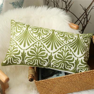 Home Decor Embroidered Cushion Cover Navy Blue Yellow Flower Geometric Canvas Cotton Embroidery Pillow Cover 30x50cm Pillow Sham 30x50cm