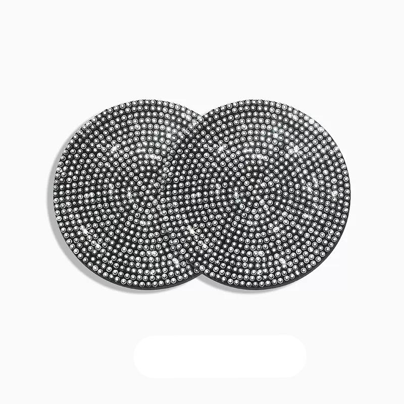 2pcs Cute Bling Car Cup Holder Coaster Mat with Rhinestone for Women Girl Universal Anti Slip Automotive Interior Accessories