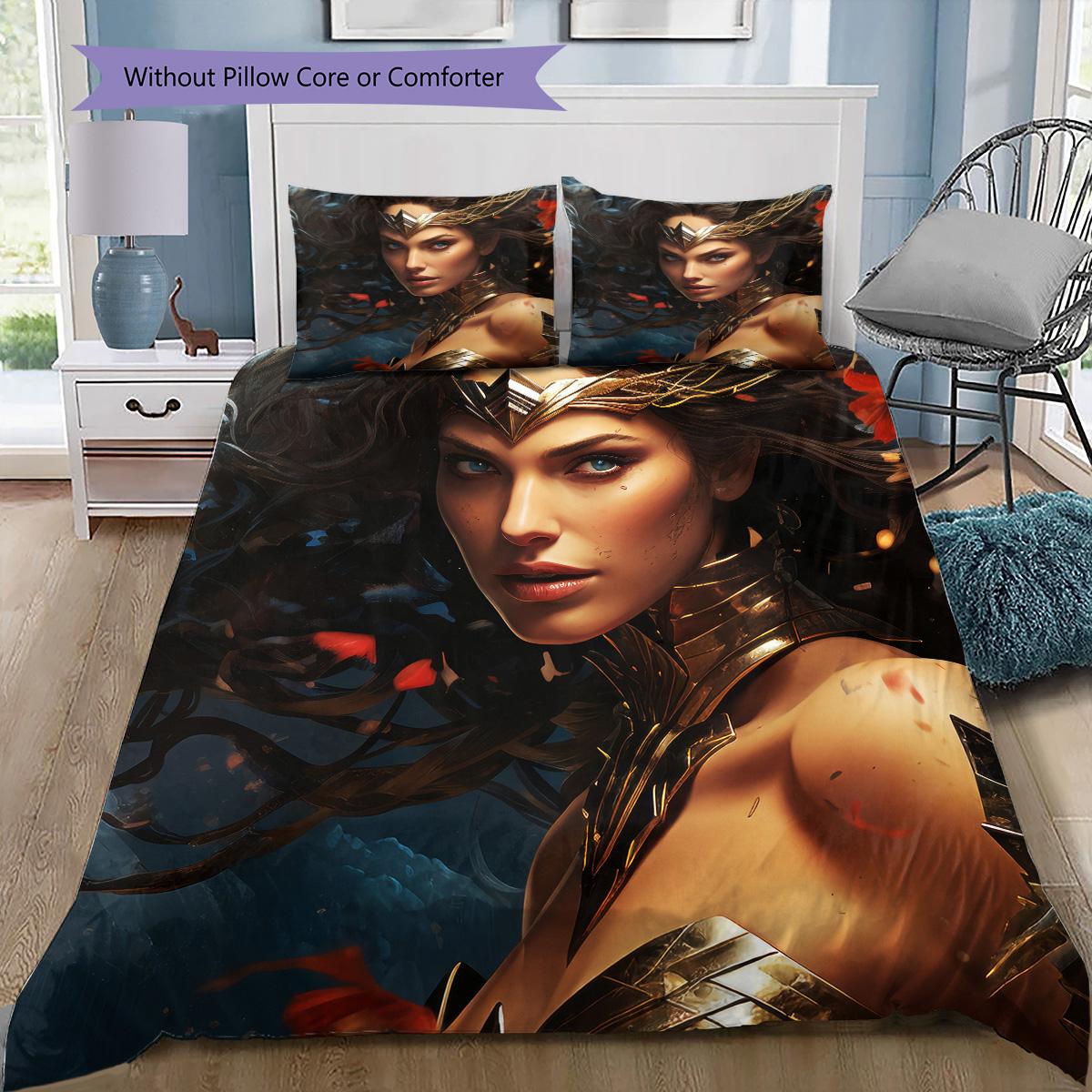 

Wonder Woman Bedding Set, 1 Duvet Cover & 2 Pillowcases, Elegant Home Decor, Perfect Gift for DC Fans 135x200cm