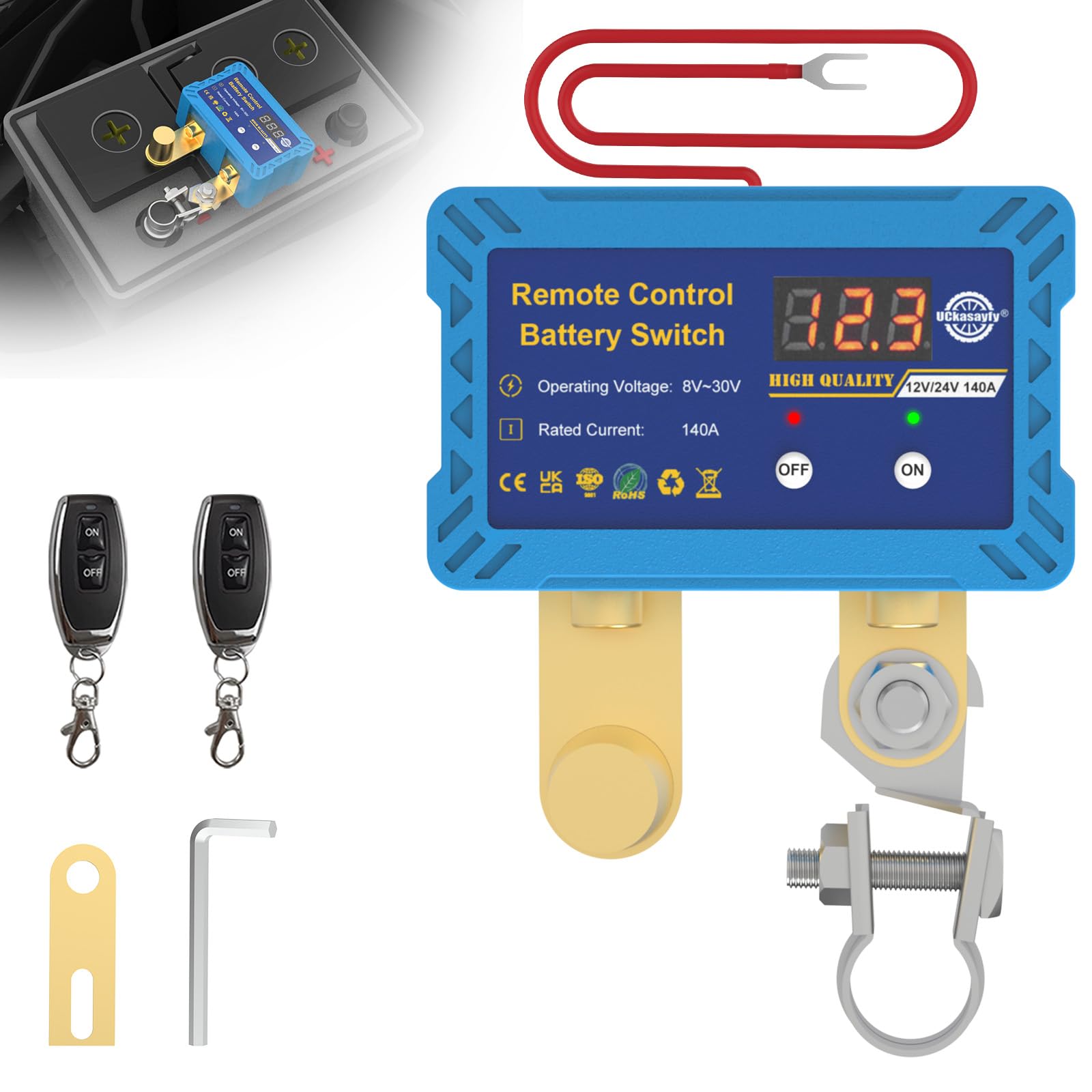 

Выключатель дистанционного отключения 12 В 140 А со светодиодным индикатором напряжения, выключатель отключения для и морской индикатор, защита от кражи для автомобилей, автодомов, квадроциклов, грузовиков,