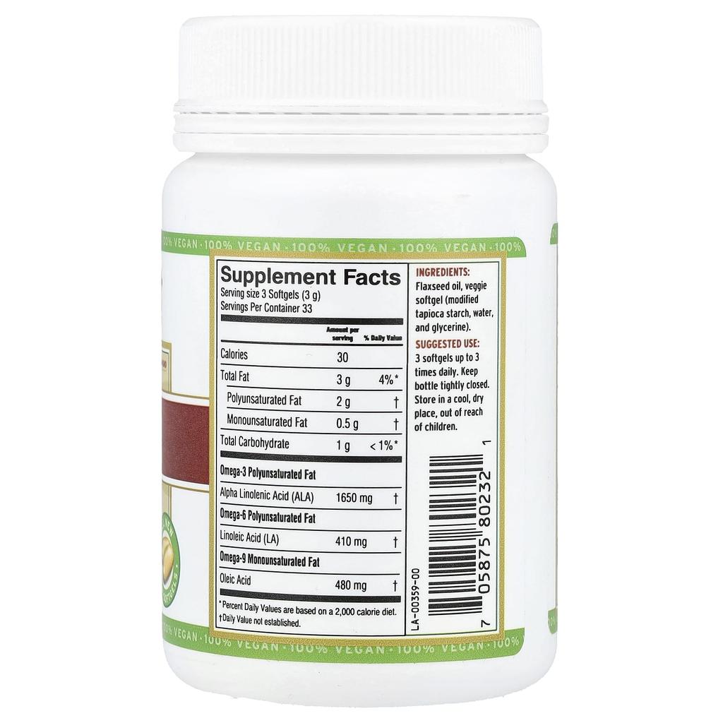 Barlean's Raw Flax Oil, 100 Softgels