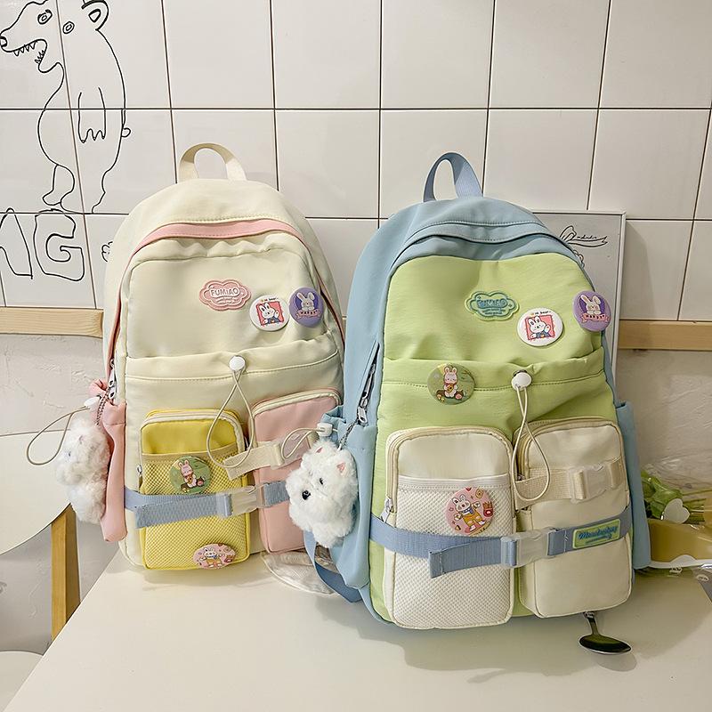 Schoolbag new Japanese small fresh contrasting color backpack female cute cartoon student high value schoolbag junior high school backpack