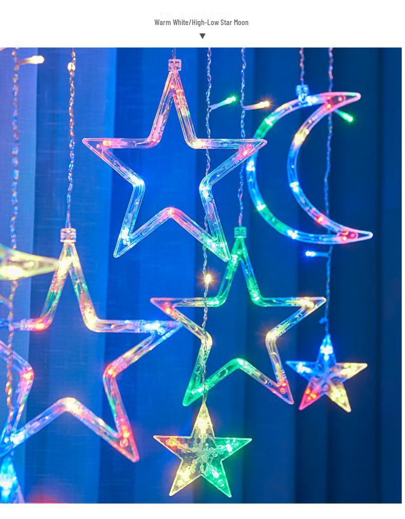 Funkelnder Stern Mond Lichtervorhang - Lichterkettennetz für Schlafzimmer & Kreative Dekoration