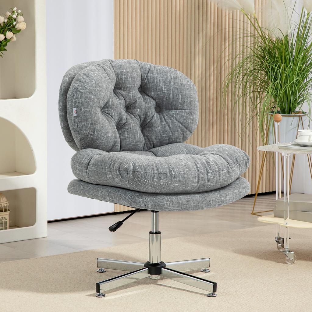 Office Chair without Armrests, Comfortable Desk Chair with Padded Seat and Adjustable Height, Grey