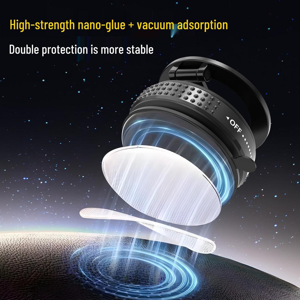 Magnetic Zinc Alloy Phone Holder – Suction Cup Adhesive, Foldable for Car Navigation.