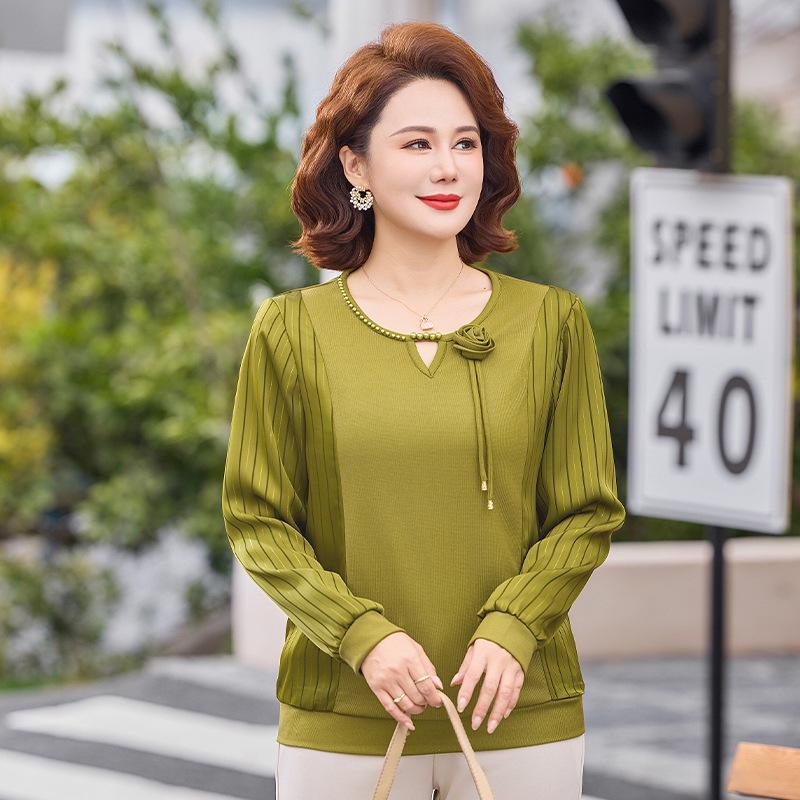 

2026 Women s Casual Mid-Age Long Sleeve Round Neck Top for Spring and Autumn 5XL (Approx. 155-165 lbs)