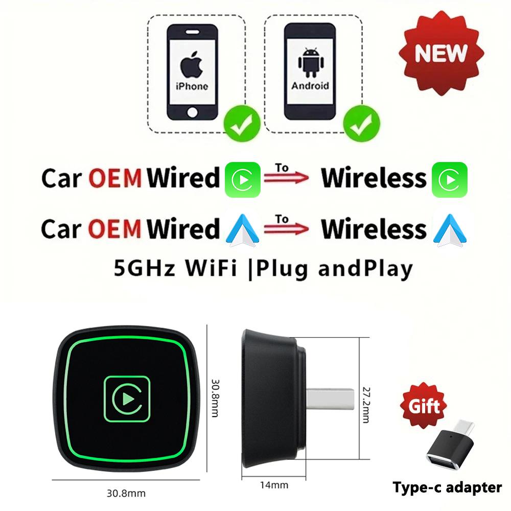 2025 NEU 2 in 1 Kabellose Carplay AI Box Android Auto Plug and Play Anwendbar zum Umwandeln von kabelgebundenem Original-Carplay in kabelloses