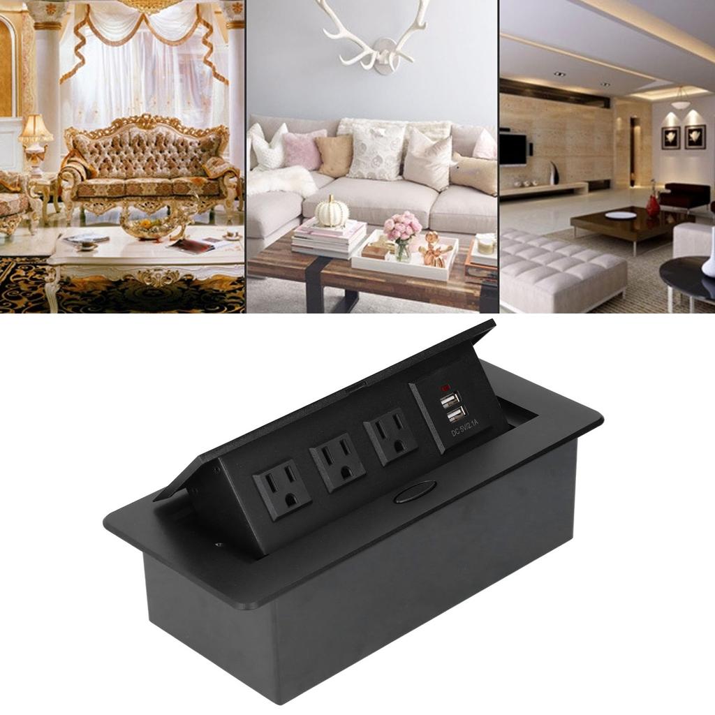 Power Socket Slow Opening Waterproof Modern Recessed Power Strip Desk Outlet with USB Charging Ports for Home Office