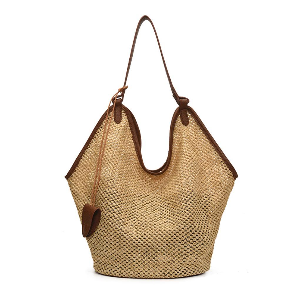 Parent Shoulder Bag Straw Woven Bag Tote Bagwith Sunglasses Clip Hollow Shoulder Bag  Travel