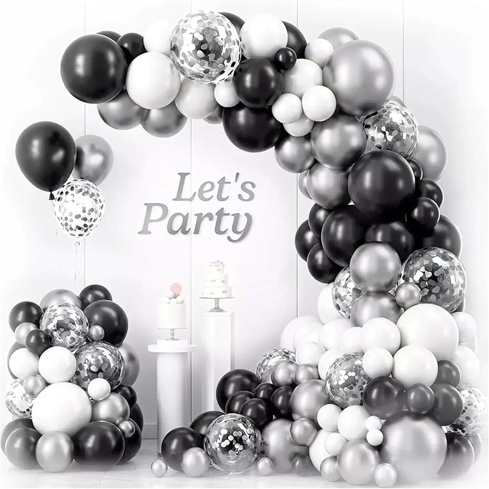 White Balloons Garland Arch Kit Black Silver Confetti Balloon Wedding Anniversary Proposal Marriage Birthday Party Decoration