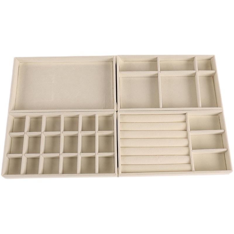 

Высококачественный бархатный многоцветный лоток для хранения и демонстрации ювелирных изделий, четыре набора шкатулок для ювелирных изделий, подставки для колец, серег, подвесок Set of 4 бежевый