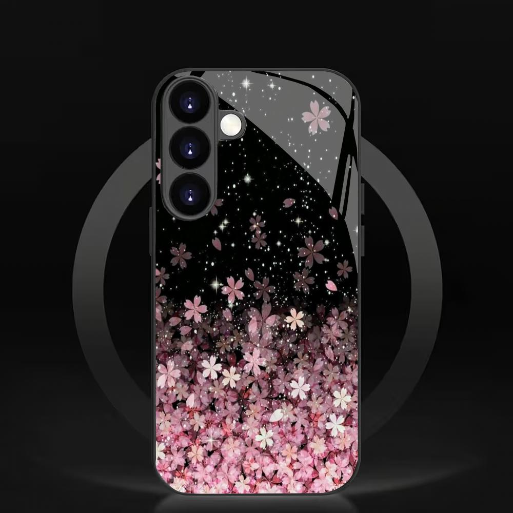 Blumenfall Gehärtetes Glas Handyhülle Geeignet für Samsung Galaxy S26 S25 S24 S22 S21 S20 FE/Ultra/Plus Anti-Fingerabdruck