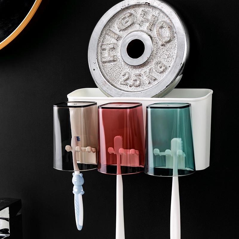 Wall-Mounted Multi-Toothbrush Holder with Punch-Free Base and Toothpaste Storage