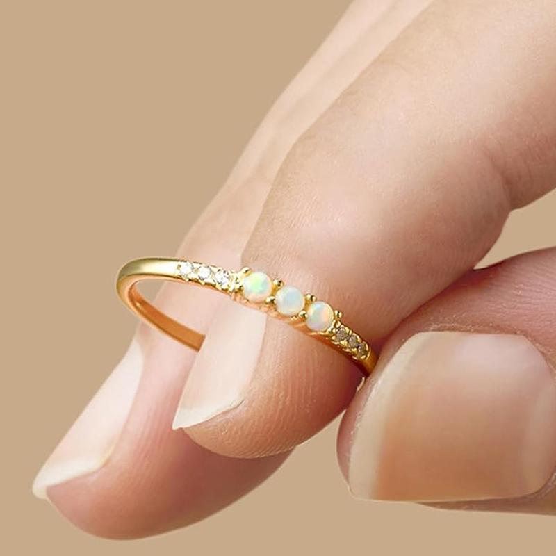 

Huitan Trendy Shiny Zirconia Thin Ring Lady Versatile Finger Zircon for Women Simulated Opal Finger Accessories for Daily Wear 6