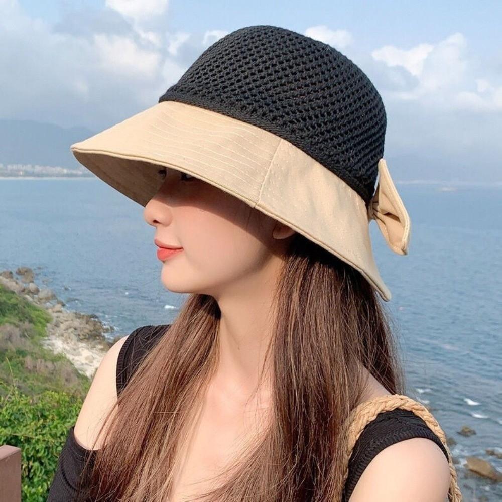 Japanese Bowtie Fisherman Hat Crochet Knitted Bucket Hat Lovely Bow Sun Hat  Beach