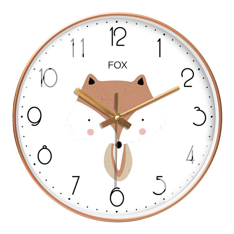 Cartoon Animal Wall Clock Simple Cute Living Room Children's Bedroom Clock Nordic Minimalist Home No Punching Analog Clock 8inch