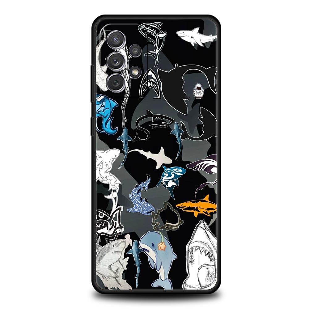 Seaside Sharks Pattern Phone Case for Samsung Galaxy A55 A35 A15 A14 A13 A25 A54 A51 A71 A72 A73 A32 A52 A41 5G Soft TPU Shell