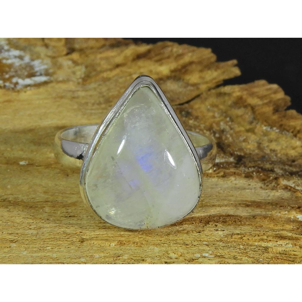 Natural Rainbow Moonstone 925 Solid Sterling Silver Ring Size US-7.5 PG-53