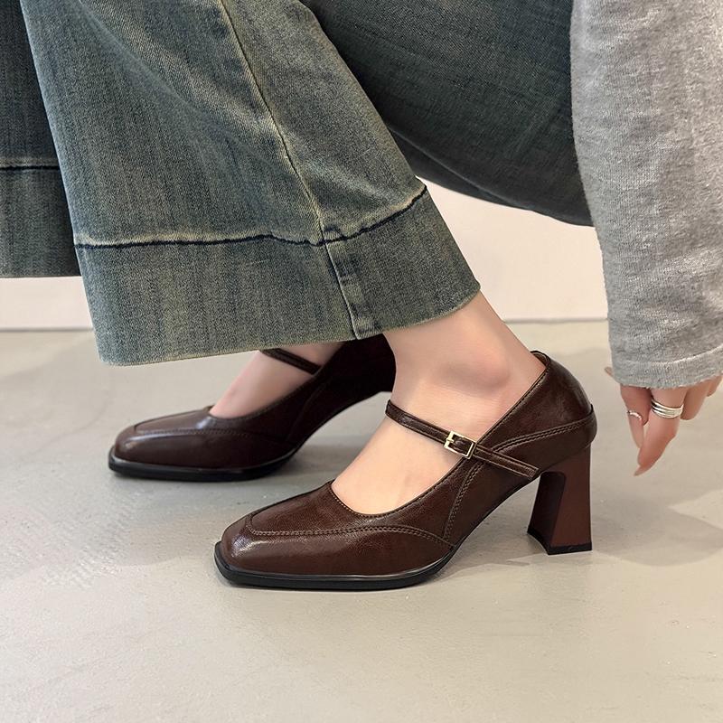 2025 Neue Frühling Französische Klobige Einzelne Schuhe Quadratische Spitze Hohe Absätze Mary Jane Damenschuhe Größe 35-42 Modeschuhe