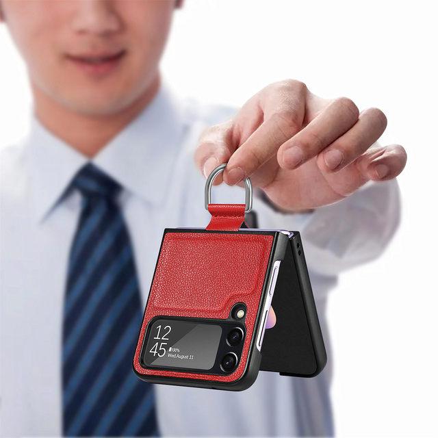 Präzise Aussparungen für die matte Leder-Telefonhülle für Samsung Galaxy Z Flip 4 5g Flip4 Flip3 Flip 3 Fingerring-Handyhülle