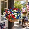 Artificial Outdoor Flower with Hanging Baskets, Red White Blue Fake Flower Planter, Patriotic Decor for 4th of July, Porch Garden