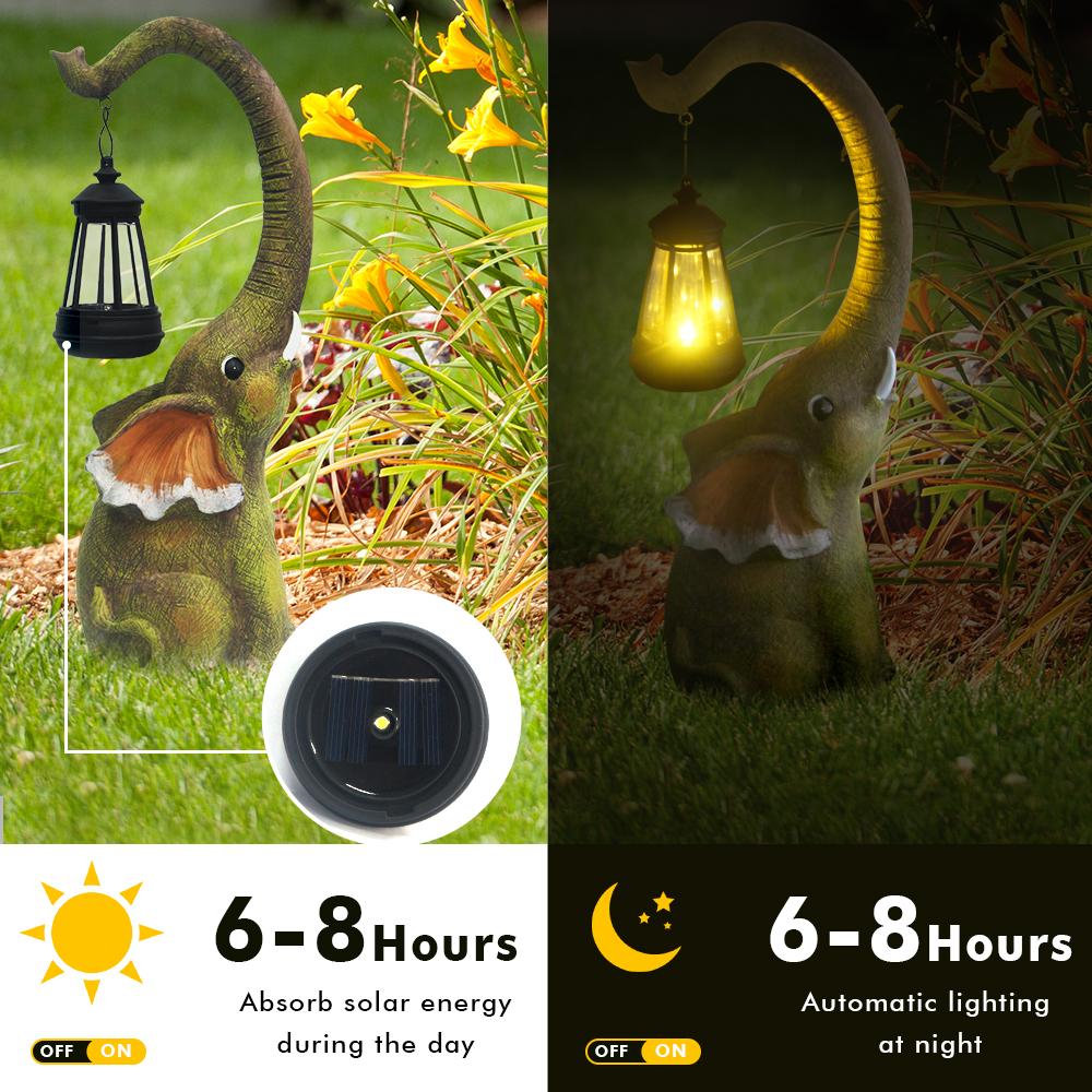 Resin Elephant Statue Garden Decorations Solar Garden Figurine Lamp Retro Landscape Courtyard Lamp Patio Walkway Lamp Lawn Lamp