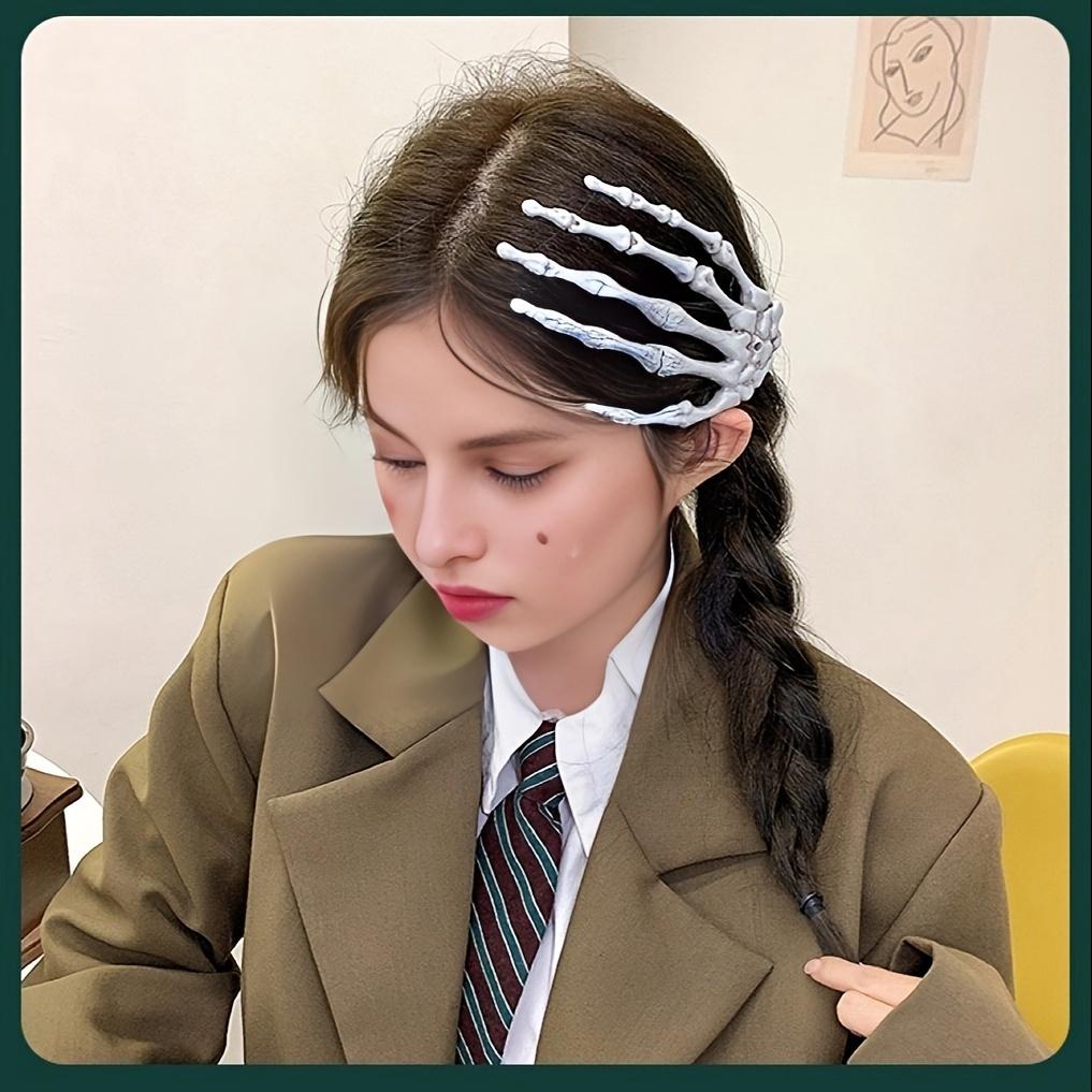 1pc Halloween Skull Hand Claw Hair Clip Funny Dress Up Headwear Horror Dark Hand Skeleton Duckbill Clip Hair Accessories