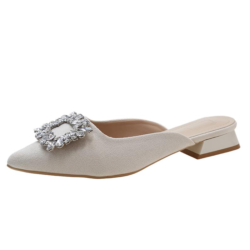 New Women's Shoes New Mules Women's High Heels Fashion Wedding Pump Women Rhinestone Pointed Toe Sandals Ladies Zapatos Mujer