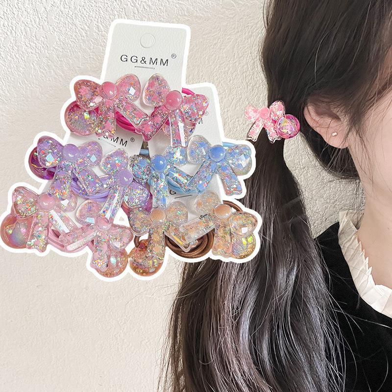 2 Stück Neue Niedliche Blasenfarbene Glänzende Schleife Prinzessin Kopfschmuck Kinder Elastische Haarbänder Kinder Haarseile Mädchen Haaraccessoires