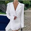 White Ruffled Fashion Mini Dress Women's Patchwork V-Neck Elegant High Waist Pleated Party Dress Female Y2k Bodycon Dresses