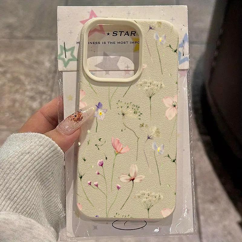 Frisches Blumendesign mit Litschi-Textur Silikon-Handyhülle Für iPhone 11 12 13 14 15 16 17 Pro Max Plus 17Air Weiche Hülle