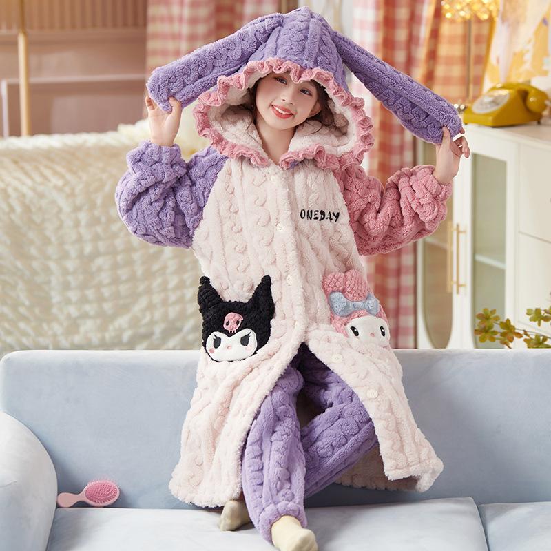 Kids Flannel Pajamas Set Boys Girls Warm Long Sleeve Top And Pants Sleepwear Winter Home Nightwear