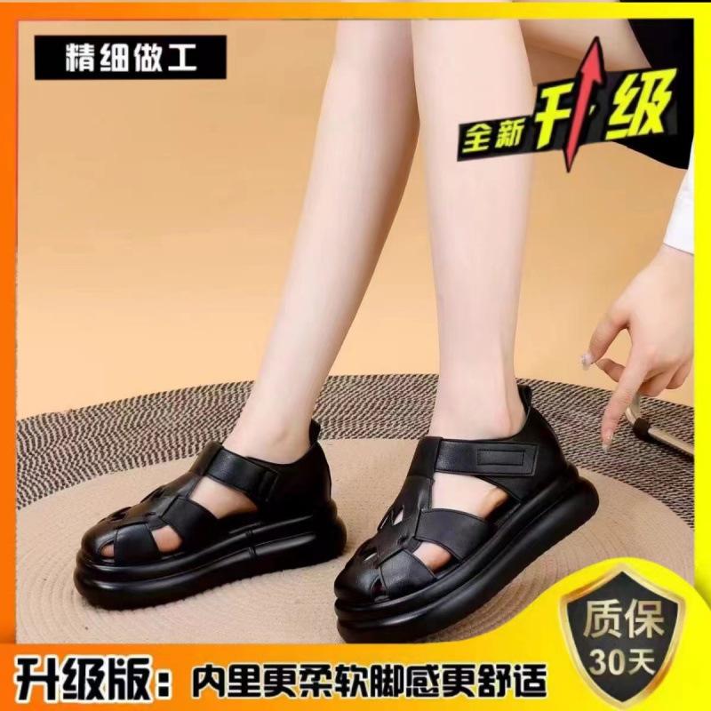 Real soft leather bag head Roman sandals women's 2025 new muffin bottom pig cage shoes thick sole heightened lightweight women's cool