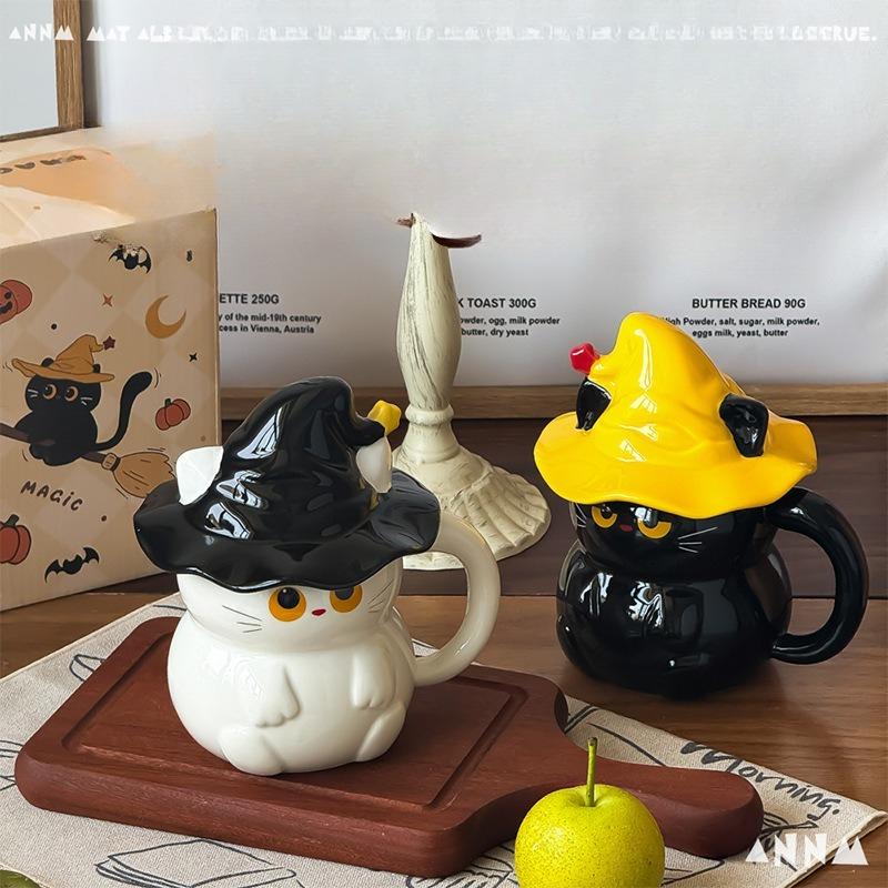 Ghost Cat Ceramic Mug with Lid Women's New High Appearance Level Cup  Home Drinking Water Souvenir