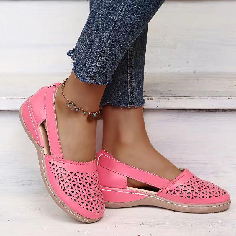 Fashion Summer soft sole mother sandals fish mouth middle-aged and elderly leather shoes flat middle-aged single shoes women's shoes