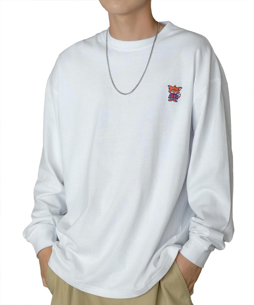 IMPROMES Casual SIDEWAYSTANCE Embroidered Downer Fox Long Sleeve T-Shirt, Men's, White