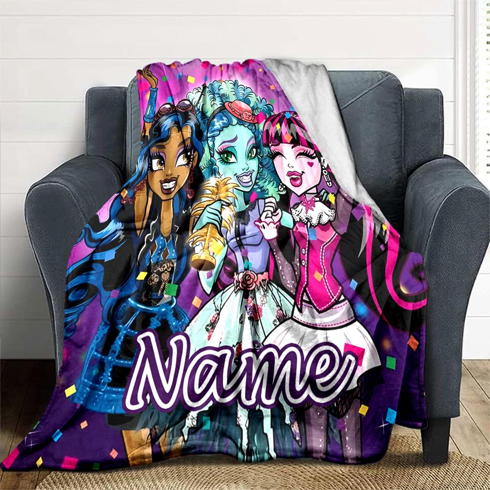 Customizable Monster High Draculaura4 Throw Blanket – Personalized Name, All-Season Cozy Snug Blanket, Machine Washable, Personalized Blanket