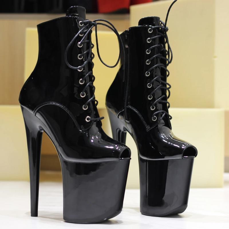 Soleist Extrem 8" Stiletto Heel Lace-Up Peep Toe Pole Dance Exotic Platform Short Boots Size 35-43