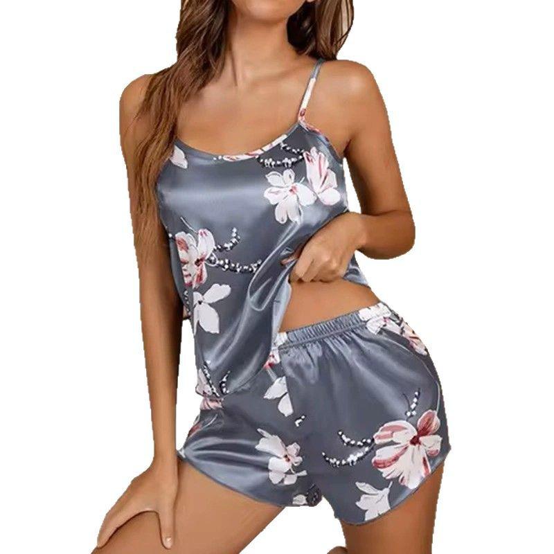 2024 Stylish European & American Spaghetti Strap Print Tank Top Homewear Set