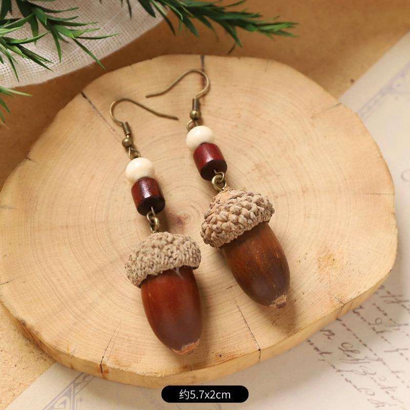 Retro Handmade Plant Fruit Earrings Pine Cone Literature and Art Chinese Medicine Dried Fruit Niche Creative Earrings Women