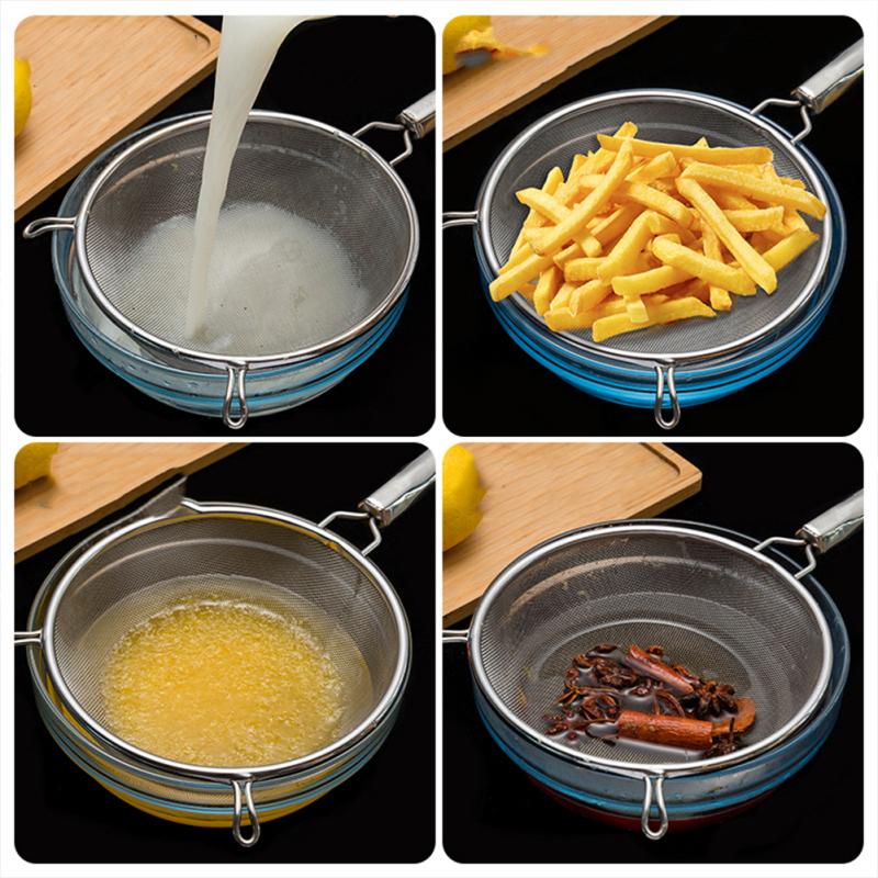 304 Nerezový cedník pro domácnost Háček s dvojitým uchem Pevná rukojeť Křížově tkaná síťovina Filtr Kuchyň